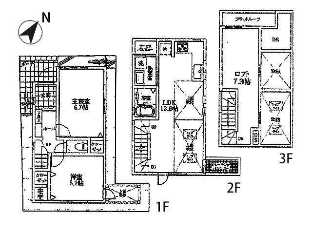 Floor plan. 46,800,000 yen, 2LDK, Land area 51.67 sq m , Building area 60.86 sq m site area 51.67 sq m  ・ Building area 73.07 sq m