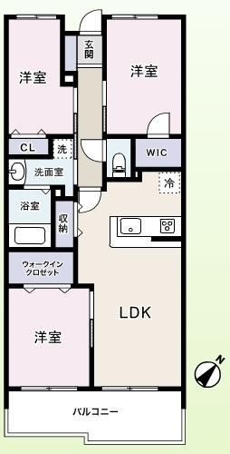 Floor plan. 3LDK, Price 53,900,000 yen, Footprint 70.5 sq m , Balcony area 9.63 sq m