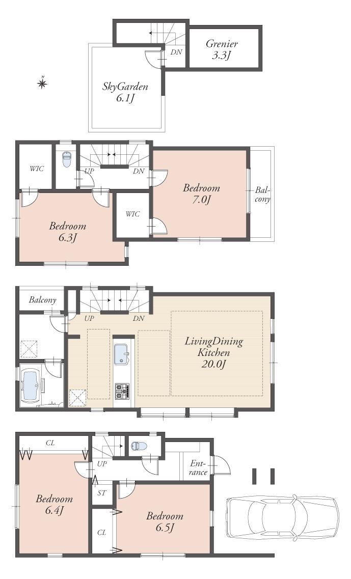 Floor plan. 75,800,000 yen, 4LDK, Land area 76.72 sq m , Building area 126.14 sq m