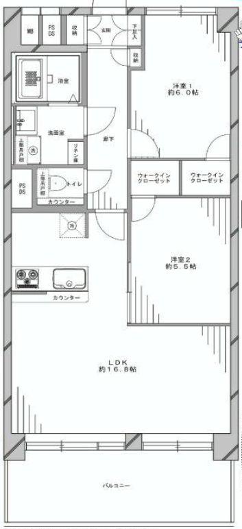 Floor plan. 2LDK, Price 39,800,000 yen, Occupied area 64.07 sq m , Balcony area 11.89 sq m