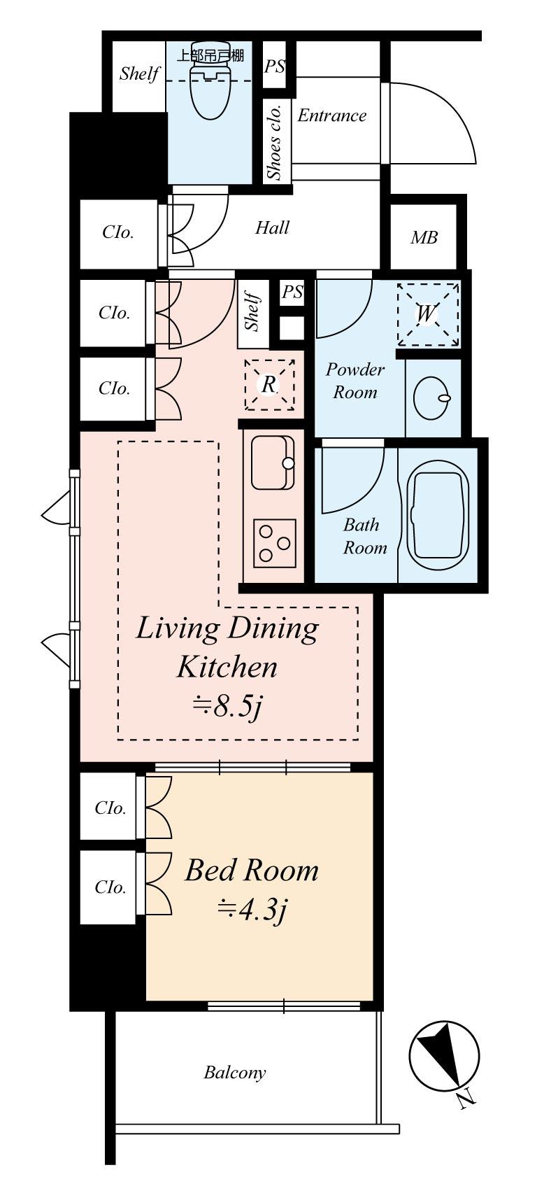 Floor plan. 1LDK, Price 36,800,000 yen, Footprint 39.1 sq m , Balcony area 4.42 sq m floor plan