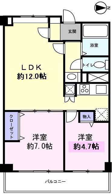 Floor plan. 2LDK, Price 27.5 million yen, Occupied area 52.77 sq m , Balcony area 8.26 sq m