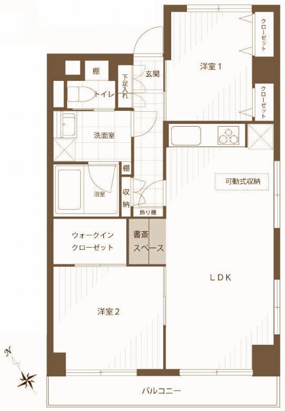Floor plan. 2LDK, Price 42,800,000 yen, Occupied area 61.04 sq m , Balcony area 5.67 sq m south balcony of the corner room Indoor Video published in