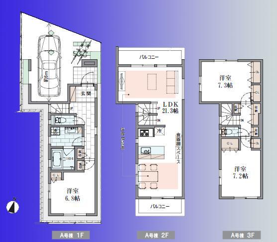 Floor plan. (A Building), Price 72,800,000 yen, 3LDK, Land area 72.22 sq m , Building area 118.13 sq m