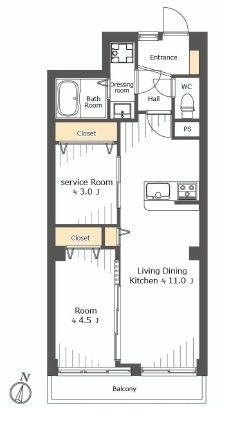Floor plan. 2LDK, Price 32,800,000 yen, Occupied area 50.51 sq m , Balcony area 4.5 sq m