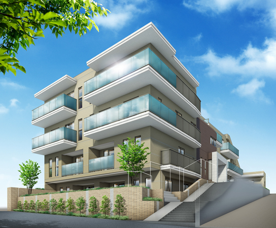 Surrounding environment. One section to close the green road to be healed heart of the quiet streets, In the land of sunny south terraced, Private residence that was nestled all 19 House 19 types of personality with a focus on 80 sq m stand there room. Brightly, Including the open-minded corner dwelling unit plan, Ya functional storage enhancement plan, Open feeling happy roof balcony plan, Such as the Maisonette plan of detached sense, Charming house is born. (Exterior view)