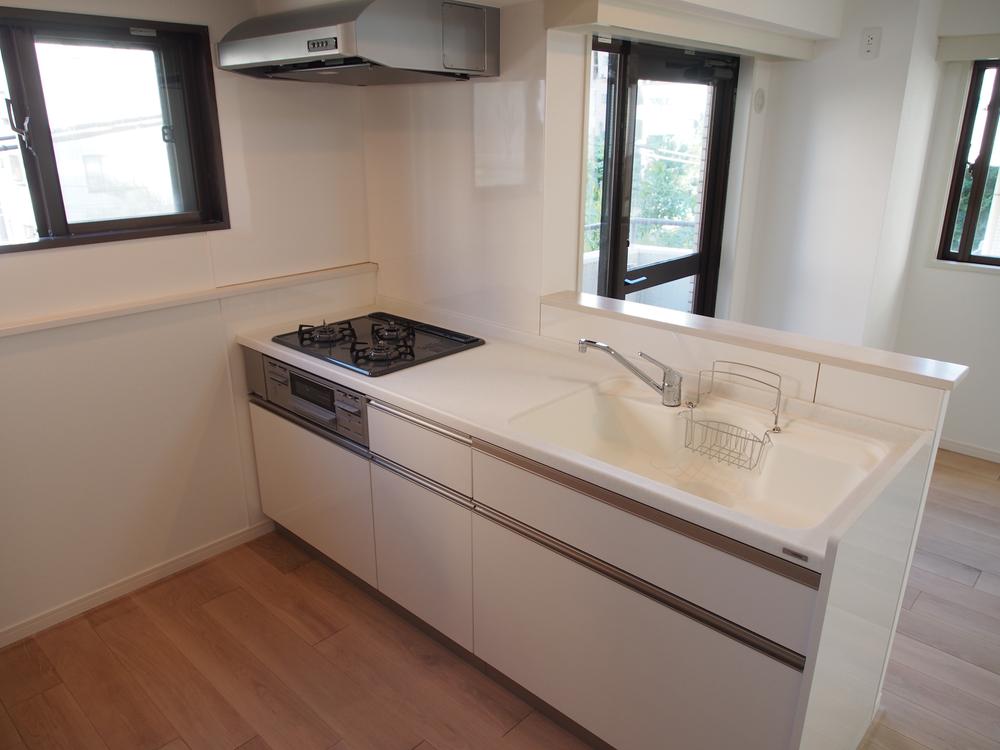 Kitchen. Counter kitchen with a window