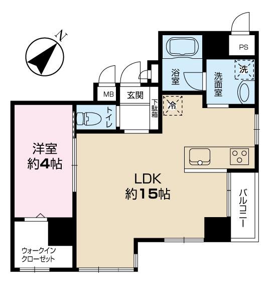 Floor plan. 1LDK, Price 25,800,000 yen, Occupied area 42.09 sq m , Balcony area 1.98 sq m 4 Kaikaku room 42 sq m 1LDK