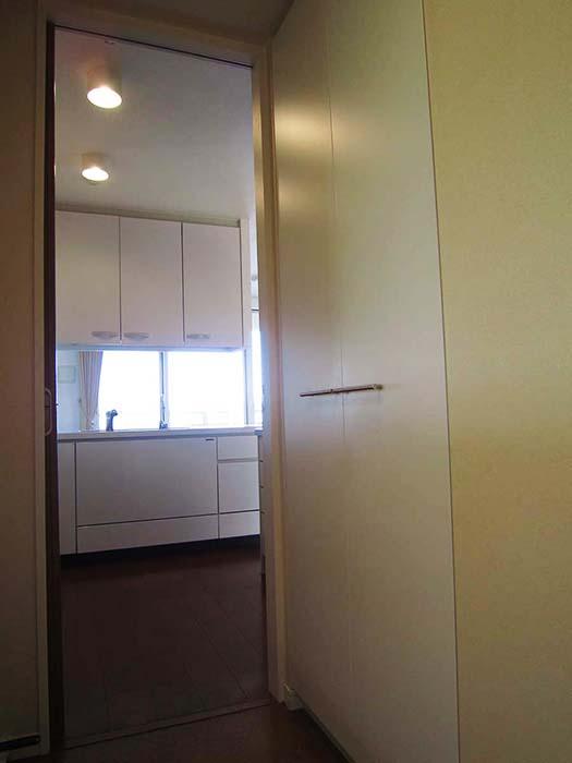 Wash basin, toilet. Walk-through from the toilet to the kitchen