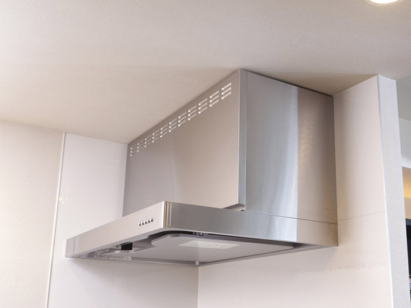 Kitchen.  [Range food] High intake efficiency powerful and quiet range hood. Stylish design also features.