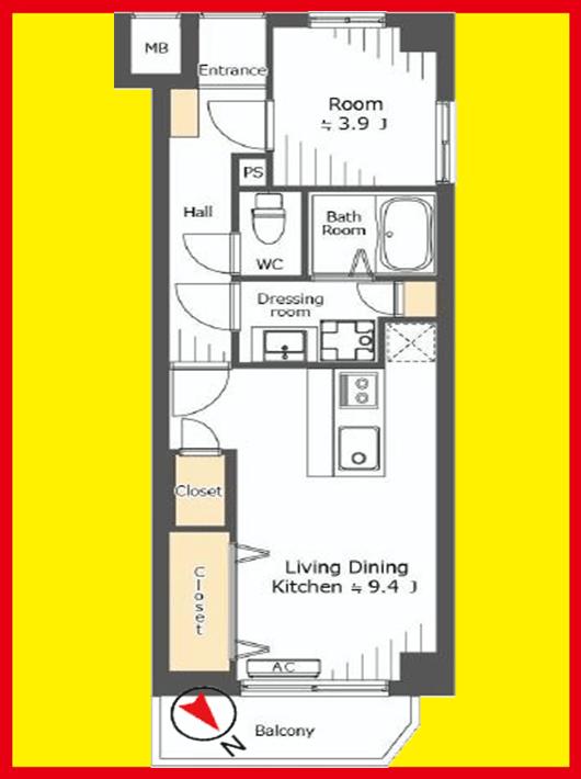Floor plan. 1LDK, Price 23.8 million yen, Occupied area 37.33 sq m , Balcony area 3.6 sq m