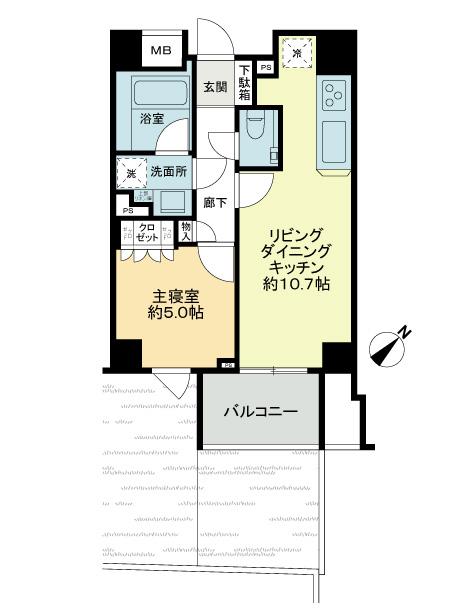 Floor plan. 1LDK, Price 41,800,000 yen, Occupied area 39.33 sq m , Balcony area 4.72 sq m