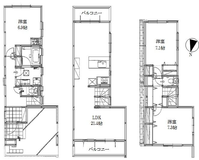Floor plan. 72,800,000 yen, 3LDK, Land area 72.22 sq m , Building area 118.13 sq m