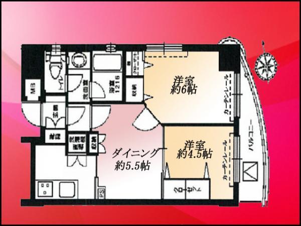 Floor plan. 2DK, Price 36,800,000 yen, Occupied area 44.32 sq m easy-to-use floor plan