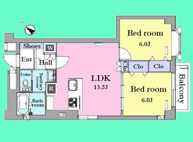 Floor plan. 2LDK, Price 41,800,000 yen, Footprint 58.7 sq m , Balcony area 3 sq m