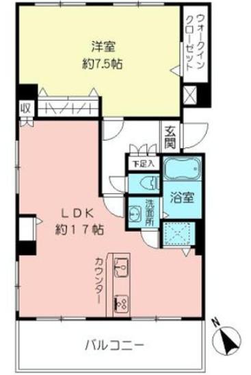 Floor plan. 1LDK, Price 39,800,000 yen, Occupied area 54.38 sq m , Balcony area 10.79 sq m