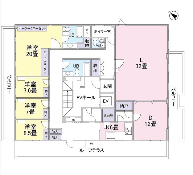 Floor plan. 4LDK, Price 168 million yen, Footprint 222.04 sq m , Balcony area 12 sq m