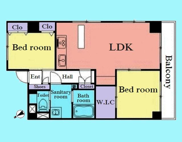 Floor plan. 2LDK, Price 42,800,000 yen, Occupied area 61.04 sq m , Balcony area 5.67 sq m