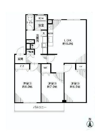 Floor plan. 3LDK, Price 31,800,000 yen, Occupied area 81.28 sq m , Balcony area 7.67 sq m