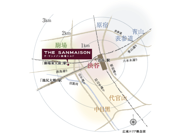 Surrounding environment. The city to place a state-of-the-art fashion and culture, In a location that reaches it reach out a hand. Is situated JR "Shibuya" station about 1.4km area, It served with gorgeous rhythm to a new life. Komaba to talk about the qualities of as a quiet mansion area. The living environment that wears the fragrance of green and educational, It brings a fine peace in the city center of life.