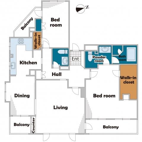 Floor plan. 2LDK, Price 130 million yen, Footprint 132.95 sq m , Balcony area 19.21 sq m