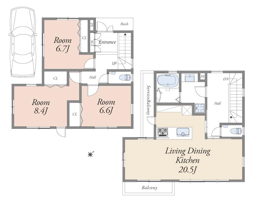 Building plan example (floor plan). Building price 19,800,000 yen, Building area 108.02 sq m
