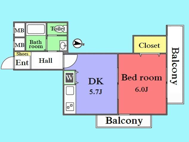 Floor plan. 1DK, Price 20.8 million yen, Occupied area 35.31 sq m , Balcony area 13.83 sq m
