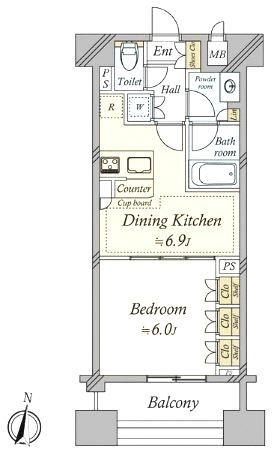 Floor plan. 1DK, Price 32,500,000 yen, Occupied area 33.09 sq m , Balcony area 6.08 sq m