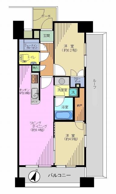 Floor plan. 2LDK, Price 49,800,000 yen, Footprint 53.7 sq m , Balcony area 8.16 sq m