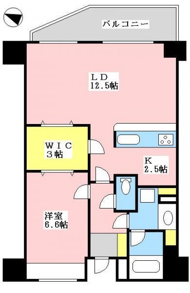 Floor plan. 1LDK, Price 52,800,000 yen, Occupied area 51.26 sq m , Balcony area 6.6 sq m