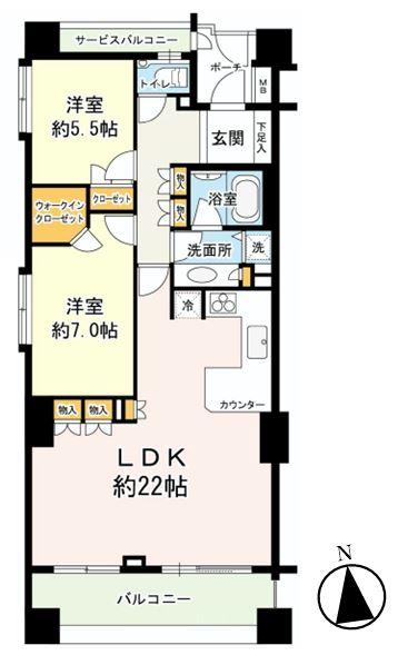 Floor plan. 2LDK, Price 67,800,000 yen, Occupied area 78.26 sq m , Balcony area 11.16 sq m