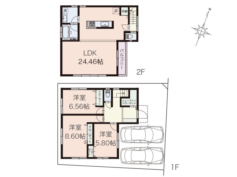 Compartment view + building plan example. Building plan example (A section) 3LDK, Land price 69,850,000 yen, Land area 101.75 sq m , Building price 14,950,000 yen, Building area 101.62 sq m
