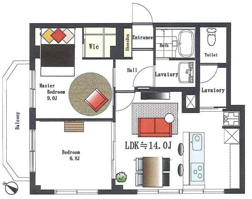 Floor plan. 2LDK, Price 39,800,000 yen, Footprint 64.8 sq m , Balcony area 3 sq m
