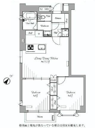 Floor plan. 2LDK, Price 41,800,000 yen, Footprint 58.7 sq m , Balcony area 3 sq m
