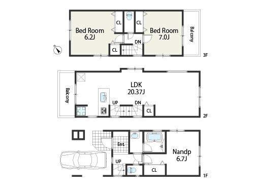 Floor plan. (B), Price 73,800,000 yen, 2LDK+S, Land area 64.8 sq m , Building area 106.95 sq m