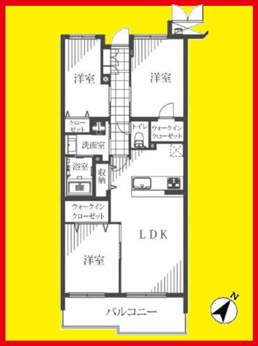 Floor plan. 3LDK, Price 53,900,000 yen, Footprint 70.5 sq m , Balcony area 9.63 sq m