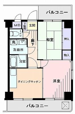 Floor plan. 2DK, Price 29,800,000 yen, Occupied area 44.08 sq m , Balcony area 11.51 sq m