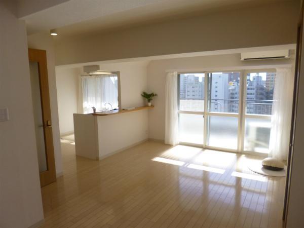 Living. Bright living room and kitchen facing south