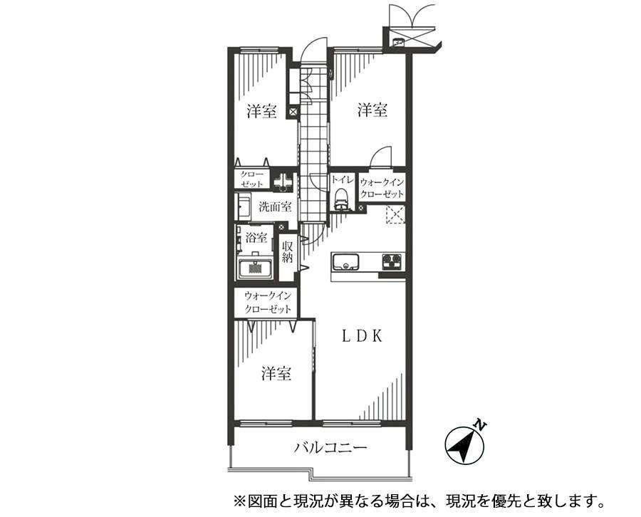 Floor plan. 3LDK, Price 54,800,000 yen, Footprint 70.5 sq m , Balcony area 9.63 sq m