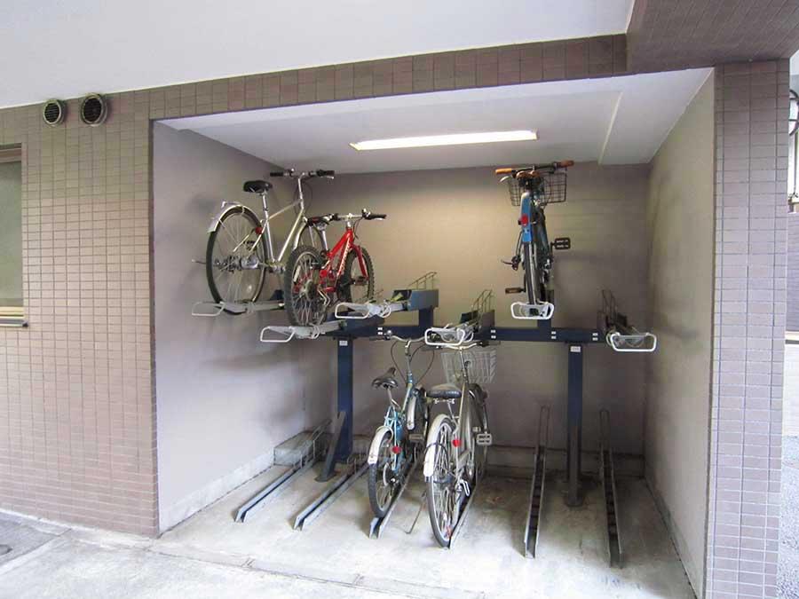 Parking lot. Bicycle shed