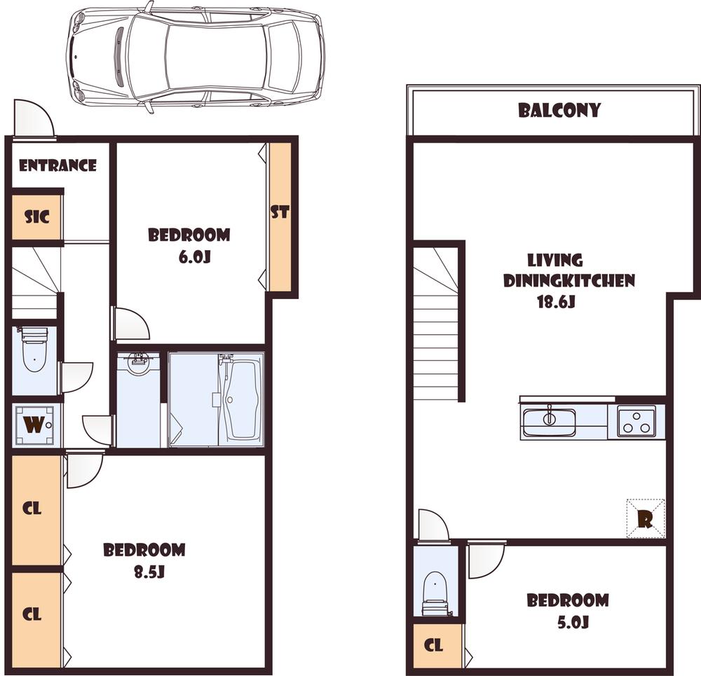 Building plan example (floor plan). Building plan example (B No. land) Building price 14.8 million yen, Building area 85.45 sq m