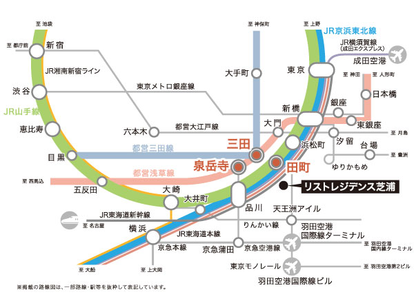 Surrounding environment. JR Yamanote Line "Tamachi" Introduction 3 Station 4 lines available station. Tokyo main station, More comfortable access to Haneda. (Access view)