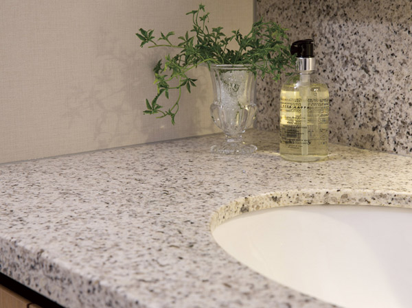 Bathing-wash room.  [Natural stone counter] Countertops, Adopt a natural stone floating luxury. Gently in the eye texture with a warmth of natural materials unique, It will produce a magnificent wash room in luxury.