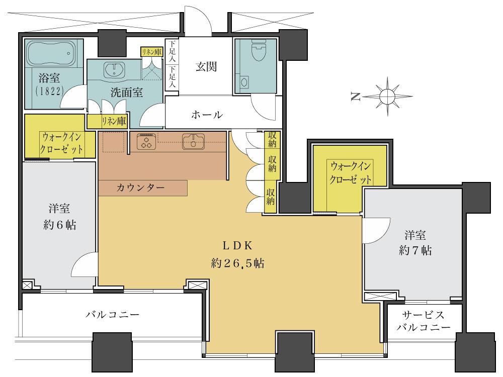 Floor plan. 2LDK, Price 128 million yen, Footprint 100.82 sq m , Balcony area 8.15 sq m