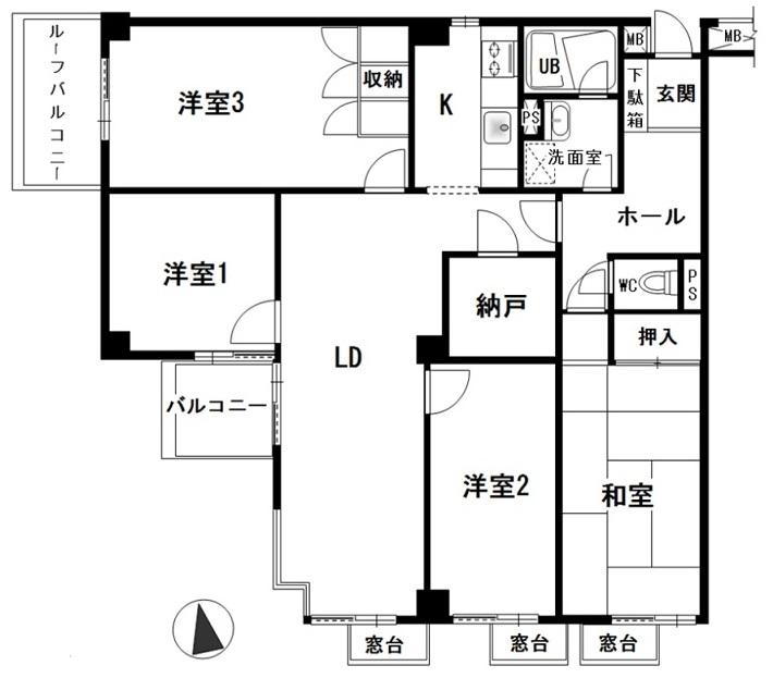 Floor plan. 4LDK + S (storeroom), Price 59,800,000 yen, Footprint 104.15 sq m , Balcony area 8.76 sq m