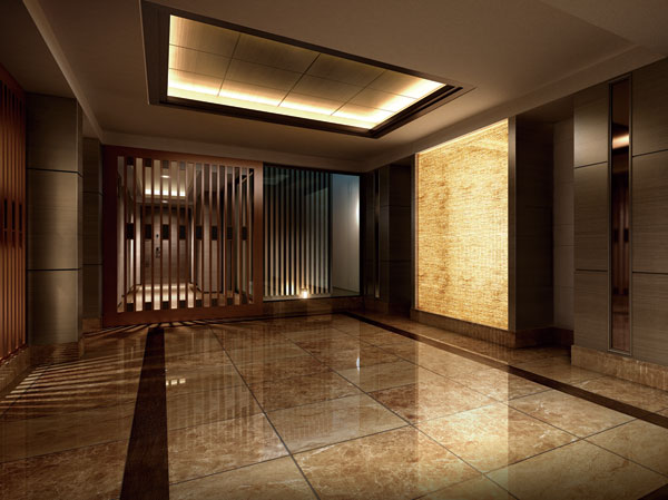 Shared facilities.  [Entrance Hall was full of deep relaxation and elegance] Entrance with granite, Finished to the awe-inspiring expression by beautiful grid design, It has extremely a wart on detail. Unified color scheme, By manipulating the reflection of light to a fine, Time by the impression will change, Produce a space full of relaxation. Expectations of high-quality life is only going to increase. (Entrance Hall Rendering CG)