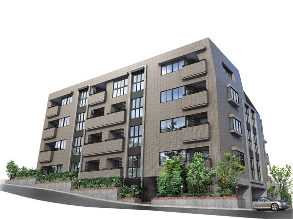 Features of the building.  [Exterior design that Tokeau in a green and peaceful surrounding scenery] "Park Oxnard Minamiazabu" is, The cornerstone of the dignified city of dignity that continues unbroken from ancient, It has been embodied in everywhere a suitable mansion beauty in linen location honoring the serene. Appearance design is that Tokeau in a green and peaceful surrounding scenery, We in the guise of a suitable quality to the mansion of Azabu of longing. (Exterior CG)