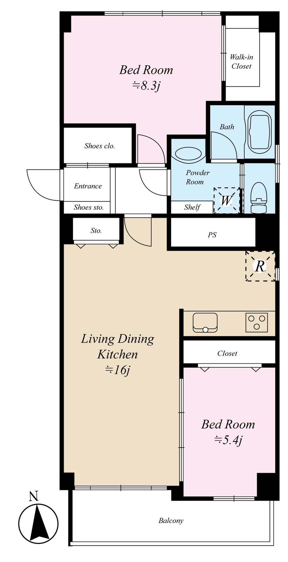 Floor plan. 2LDK, Price 47,800,000 yen, Occupied area 71.43 sq m , Balcony area 6.06 sq m
