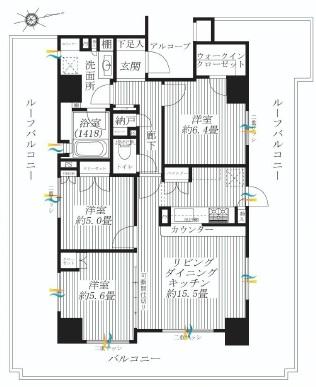 Floor plan. 3LDK, Price 62,800,000 yen, Footprint 76.3 sq m , Balcony area 15.79 sq m