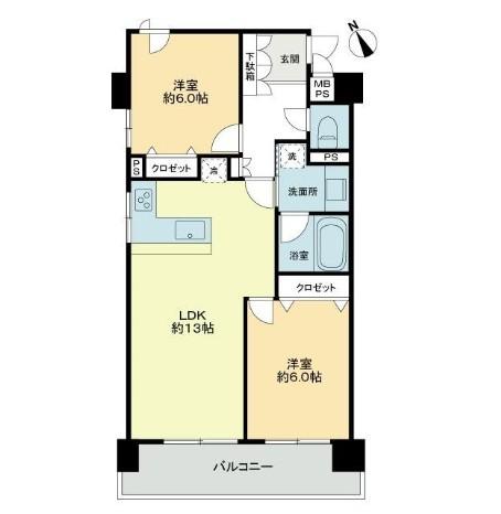 Floor plan. 2LDK, Price 39,800,000 yen, Occupied area 60.76 sq m , Balcony area 9.54 sq m site (December 2013) Shooting